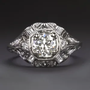 0.85ct I VS2 OLD EUROPEAN CUT DIAMOND ENGAGEMENT RING PLATINUM VINTAGE FILIGREE