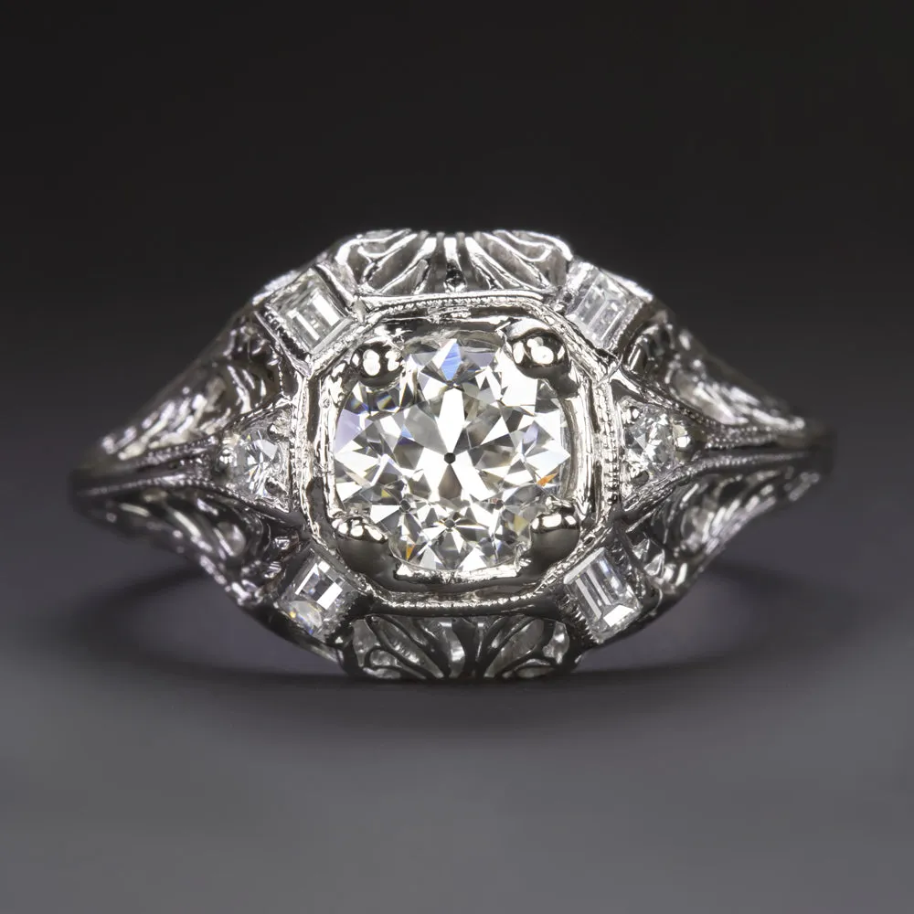 0.85ct I VS2 OLD EUROPEAN CUT DIAMOND ENGAGEMENT RING PLATINUM VINTAGE FILIGREE