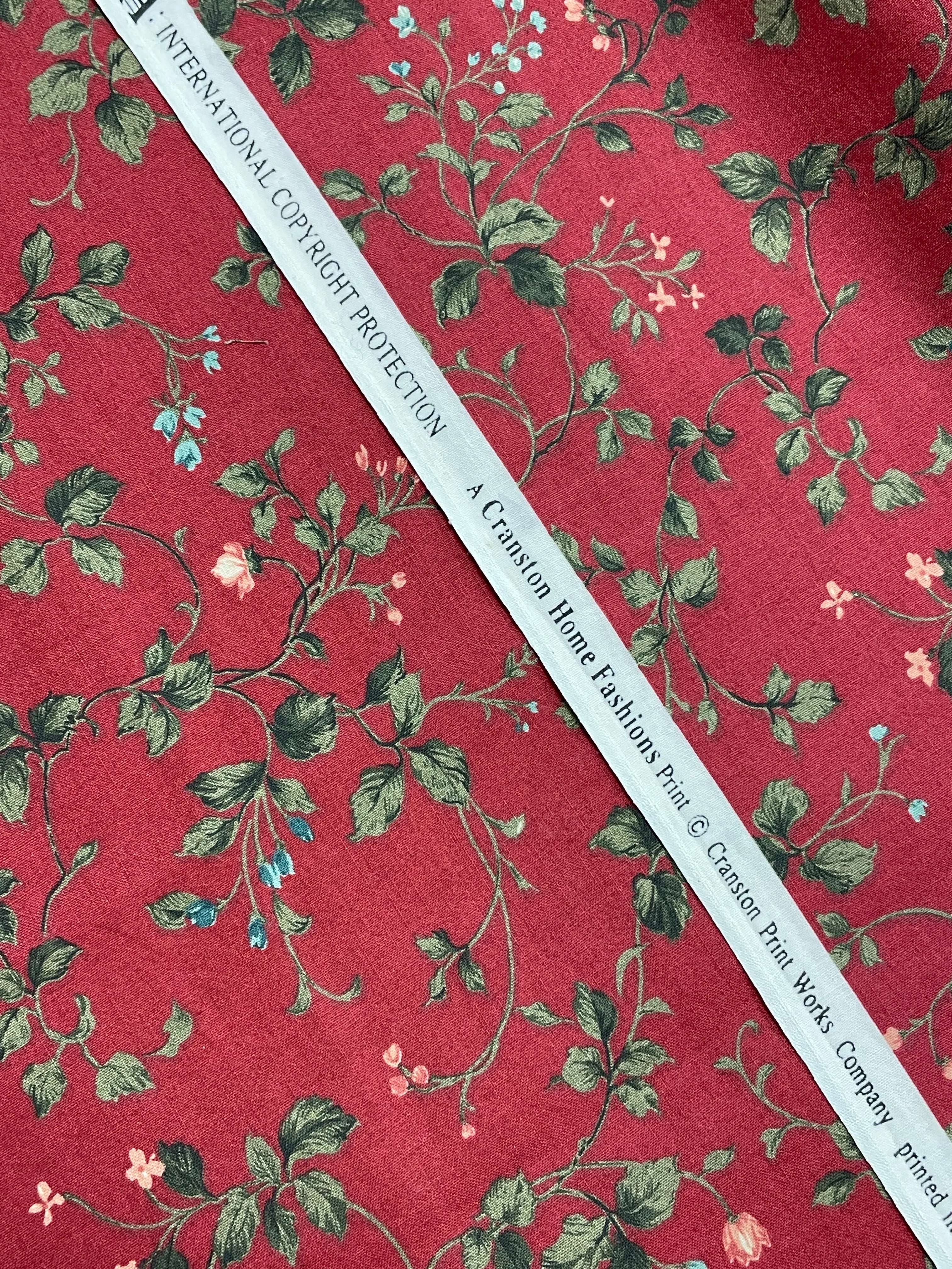 1 5/8 YD Quilting Cotton - Flowers and Leaves on Dark Red
