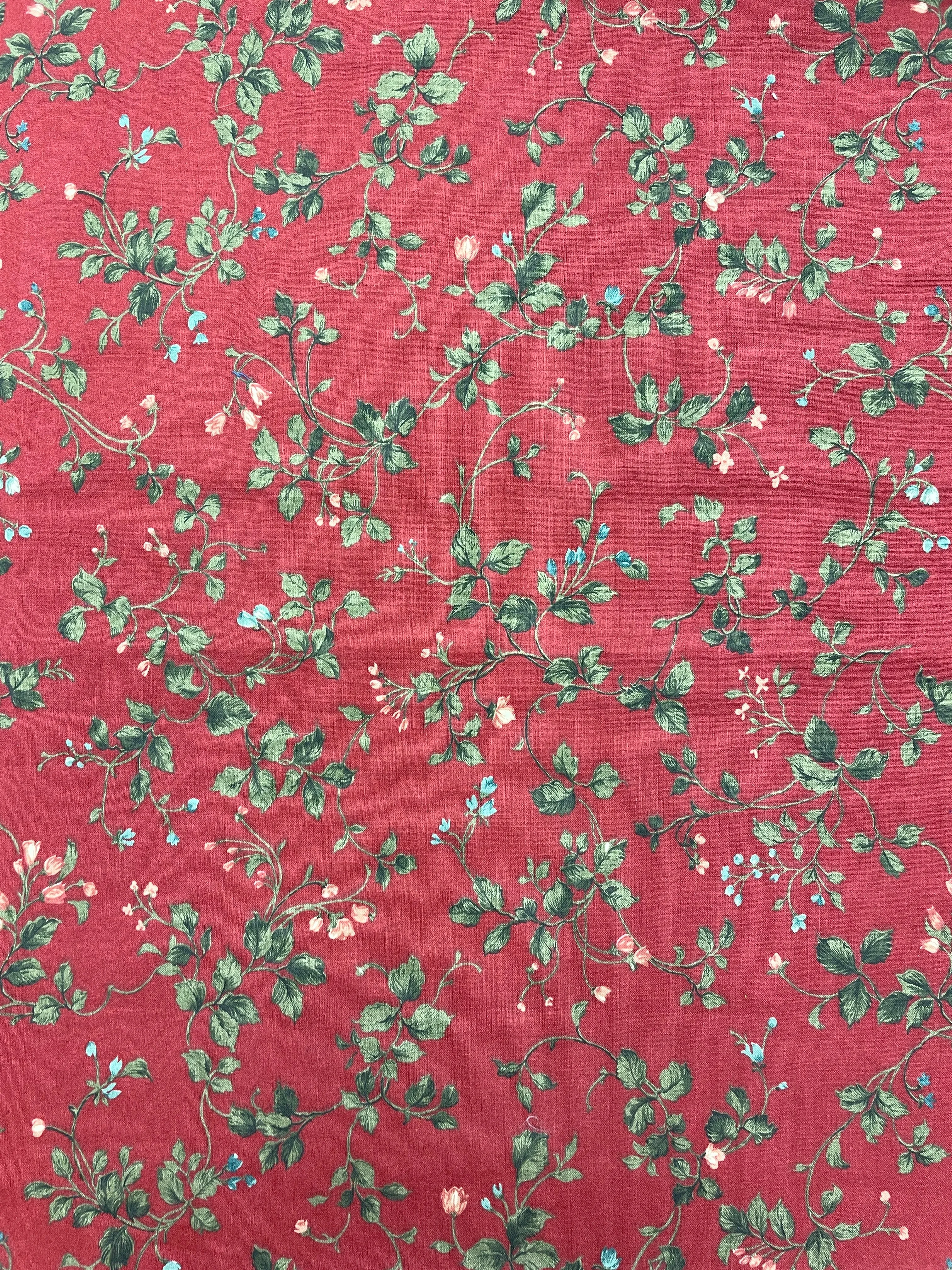 1 5/8 YD Quilting Cotton - Flowers and Leaves on Dark Red