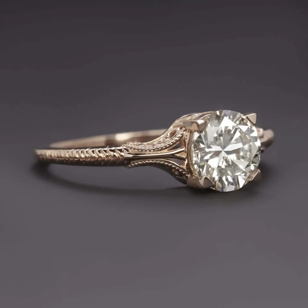 1 CARAT ROUND CUT DIAMOND ENGAGEMENT RING VINTAGE STYLE SOLITAIRE ROSE GOLD 1ct