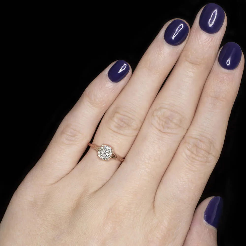 1 CARAT ROUND CUT DIAMOND ENGAGEMENT RING VINTAGE STYLE SOLITAIRE ROSE GOLD 1ct