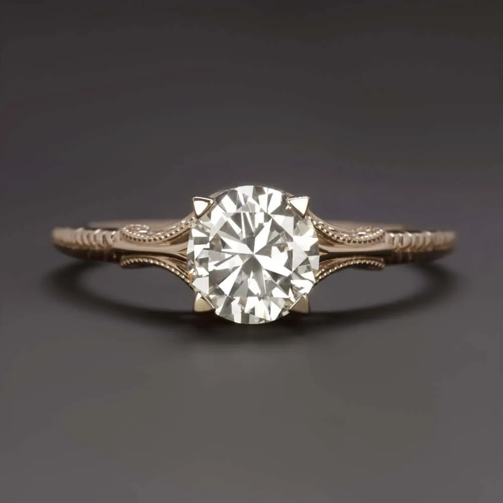 1 CARAT ROUND CUT DIAMOND ENGAGEMENT RING VINTAGE STYLE SOLITAIRE ROSE GOLD 1ct