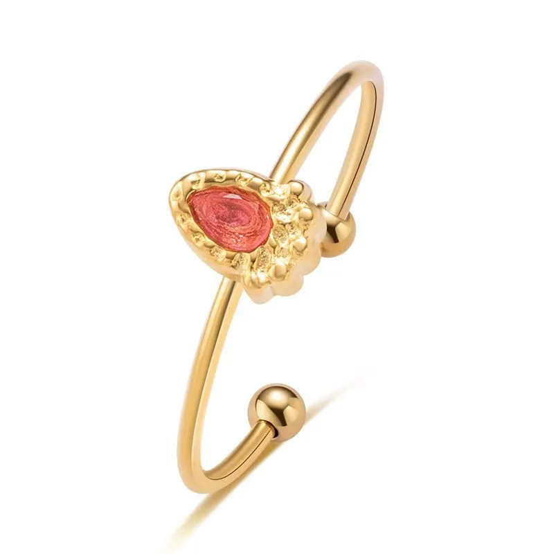 14K Gold Waterdrop Shaped Adjustable Ring with French Exquisite Craftsmanship