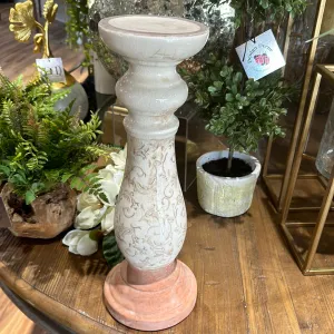 16" Cream Ceramic Candle Holder Tan Floral