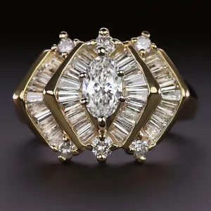 1.85ct DIAMOND COCKTAIL RING BIG STATEMENT FAN HALO MARQUISE SHAPE YELLOW GOLD