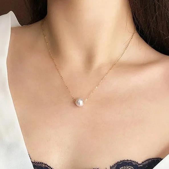 18k Yellow Gold Natural Freshwater Pearl Pendant Necklace
