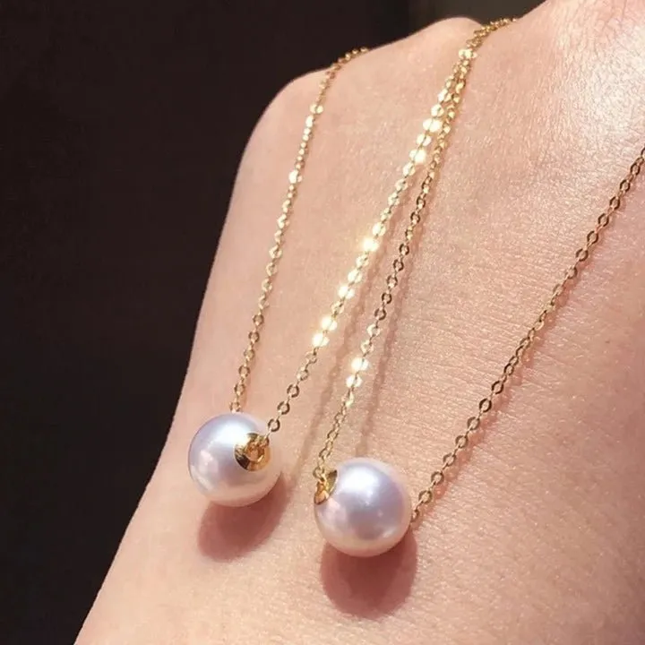 18k Yellow Gold Natural Freshwater Pearl Pendant Necklace