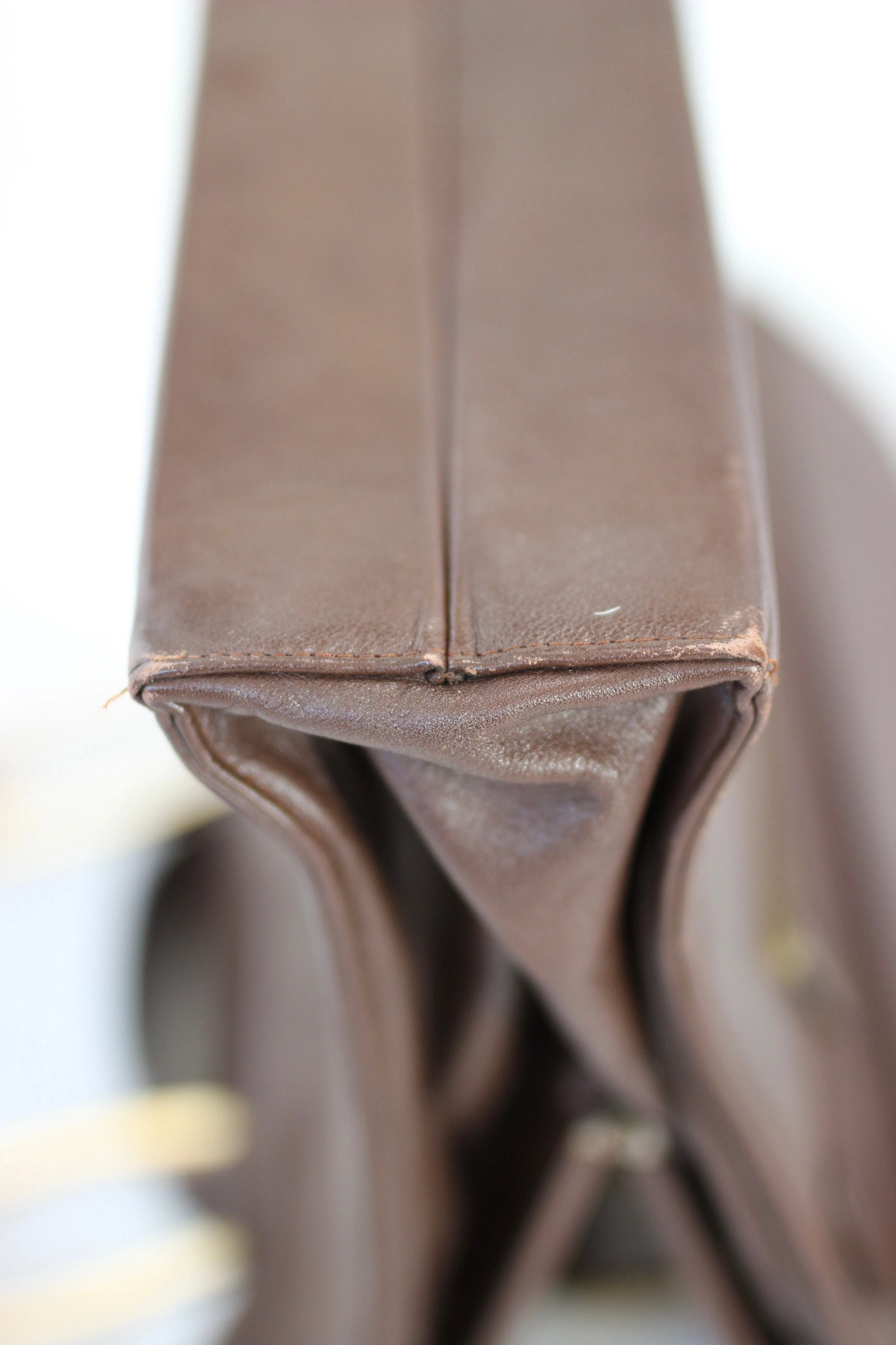 1960s Brown Leather Top Handle Bag with Beige Leather Linen//Danish Design