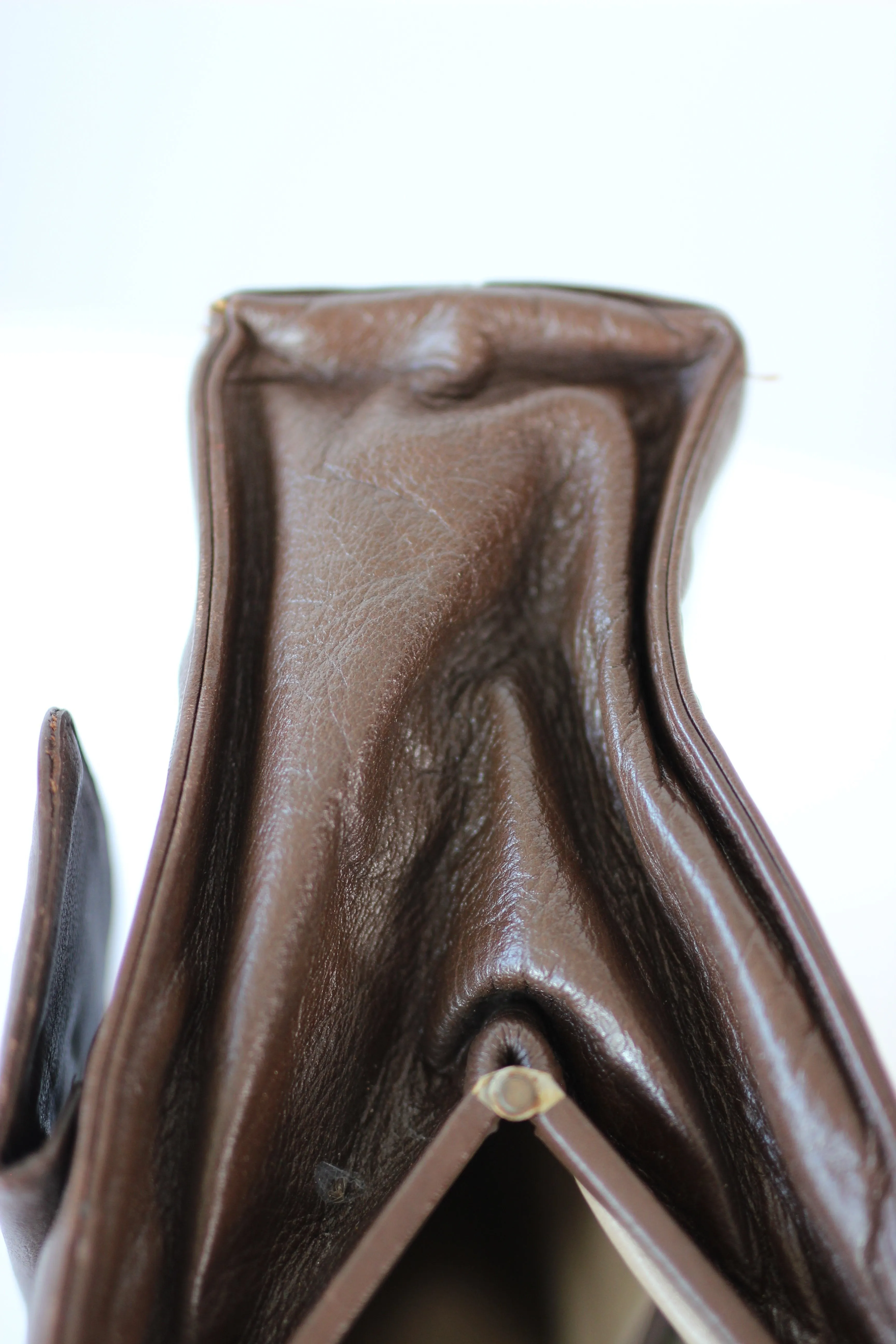 1960s Brown Leather Top Handle Bag with Beige Leather Linen//Danish Design
