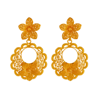 22k Gold Earrings With Floral Design And Intricate Craftsmanship