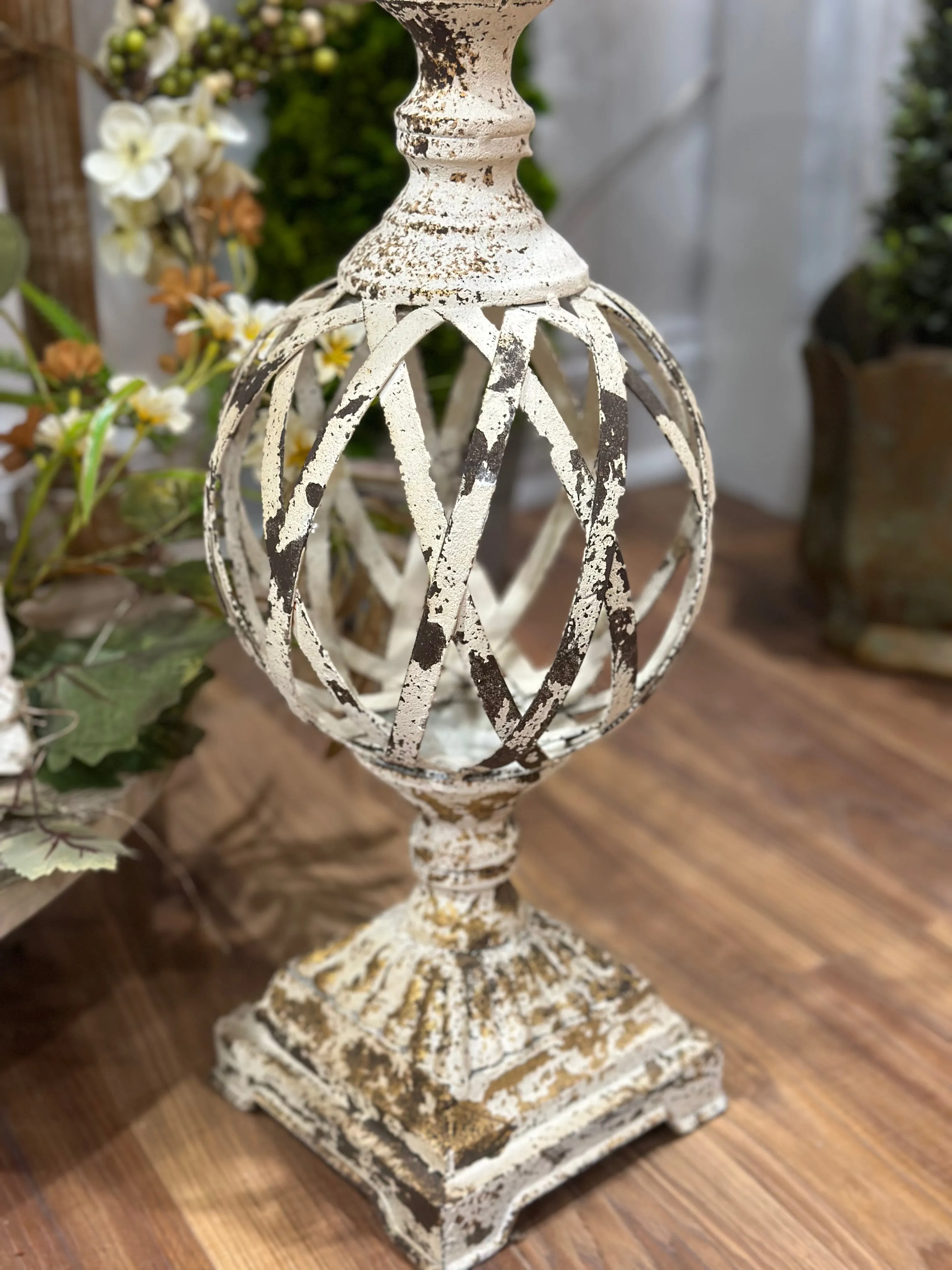 22" White & Gold Washed Woven Metal Candle Holder