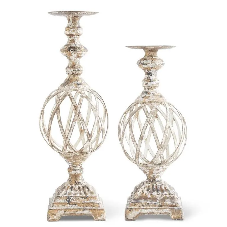 22" White & Gold Washed Woven Metal Candle Holder