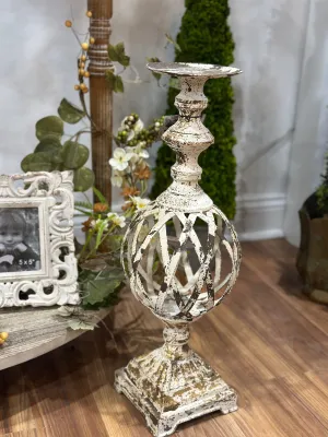 22" White & Gold Washed Woven Metal Candle Holder