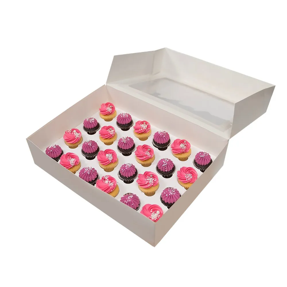 24 White Mini Cupcake Box Window With Insert