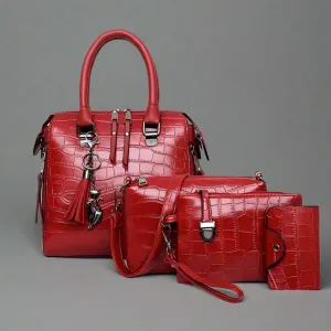 4 Piece Crocodile Printed Luxury Travel Tote Set