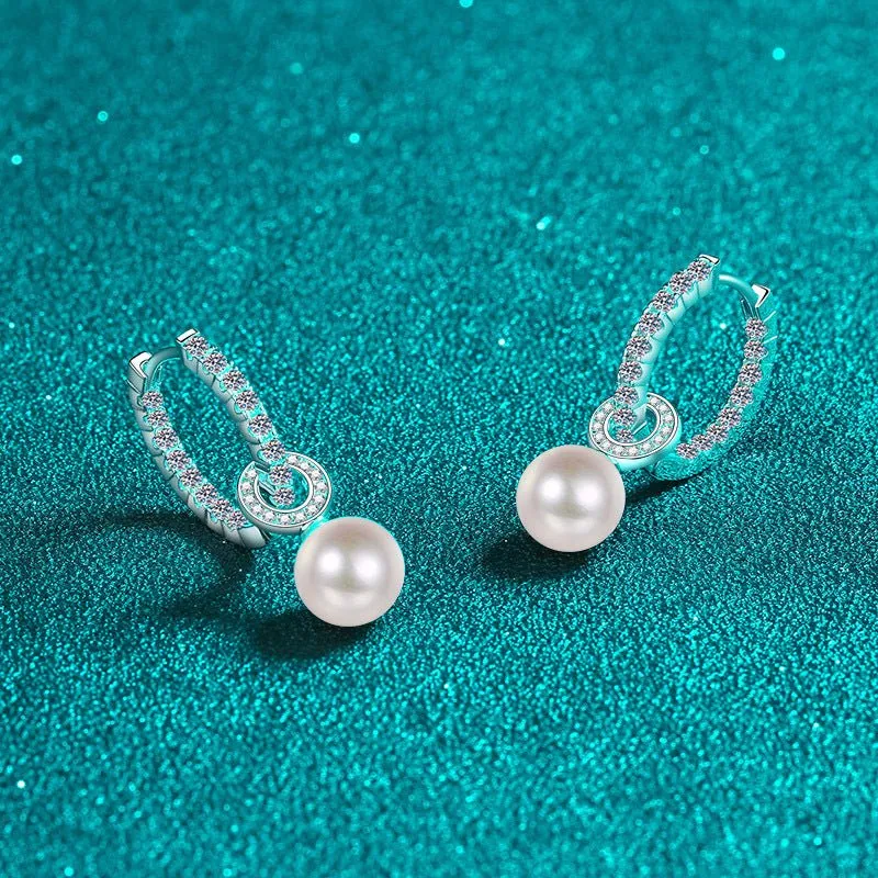 925 Sterling Silver Freshwater Pearl Inlaid Moissanite Earrings For Women
