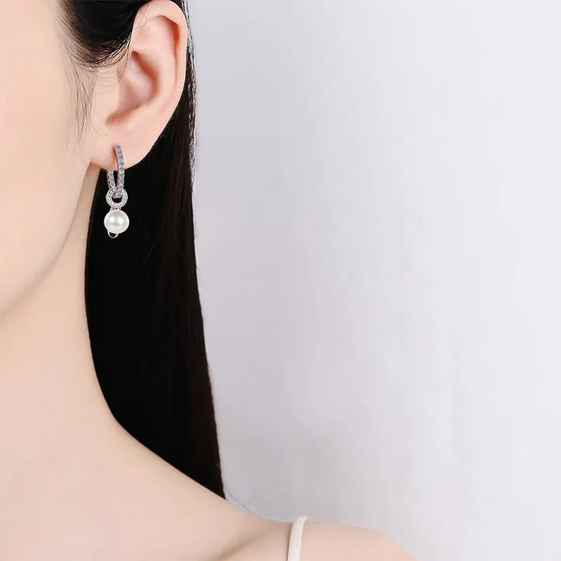 925 Sterling Silver Freshwater Pearl Inlaid Moissanite Earrings For Women