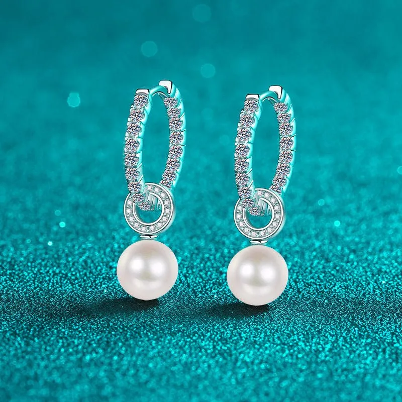 925 Sterling Silver Freshwater Pearl Inlaid Moissanite Earrings For Women