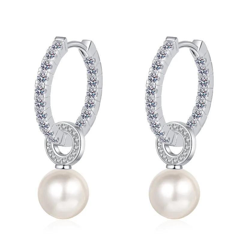 925 Sterling Silver Freshwater Pearl Inlaid Moissanite Earrings For Women