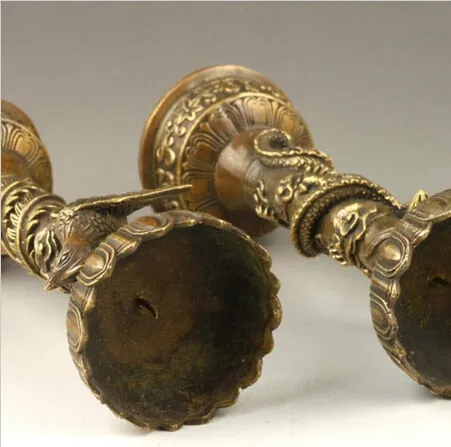 A Chinese Handmade Fine Dragon And Phoenix Bronze Candlestick To Burn That Flame