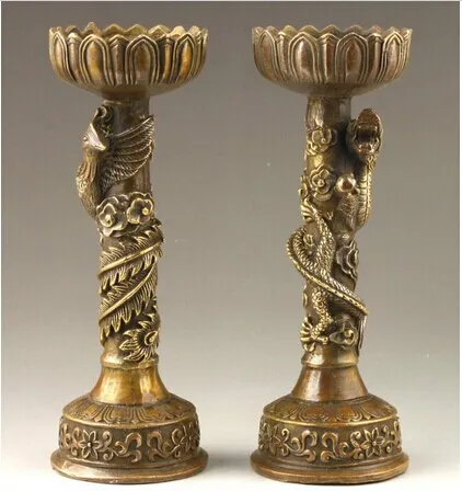 A Chinese Handmade Fine Dragon And Phoenix Bronze Candlestick To Burn That Flame