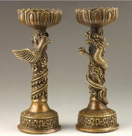 A Chinese Handmade Fine Dragon And Phoenix Bronze Candlestick To Burn That Flame