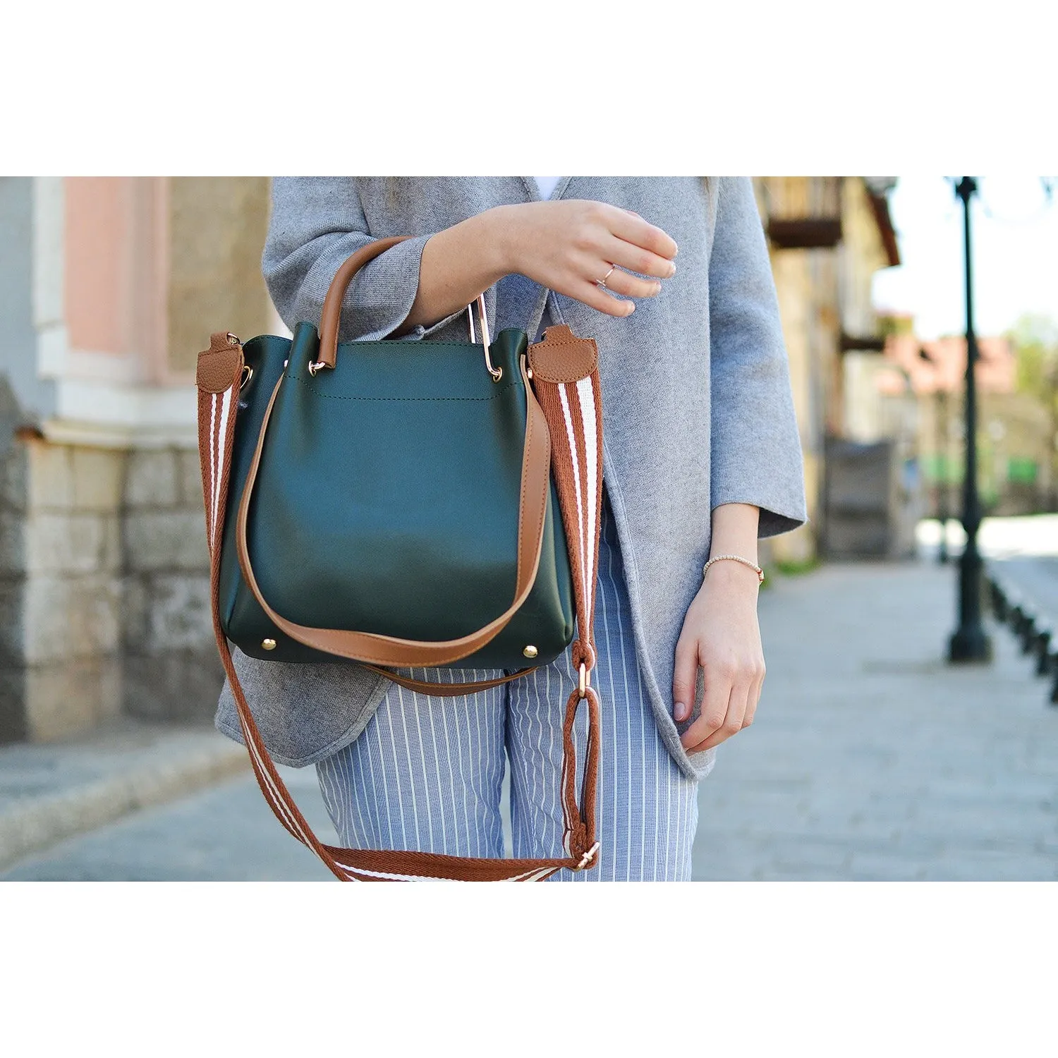 A Perfect Tote Genuine Leather Shopping Bag with a Bucket Shaped Design