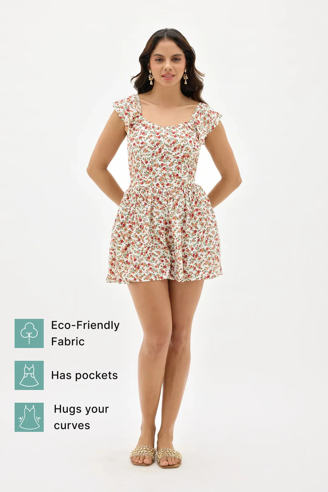 Alfiya|Floral Playsuit With Pockets