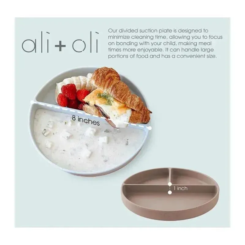 Ali   Oli - Baby Plate With Suction And Divided Portions, Oatmeal