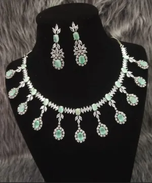 Aquamarine cz Diamond Necklace Set