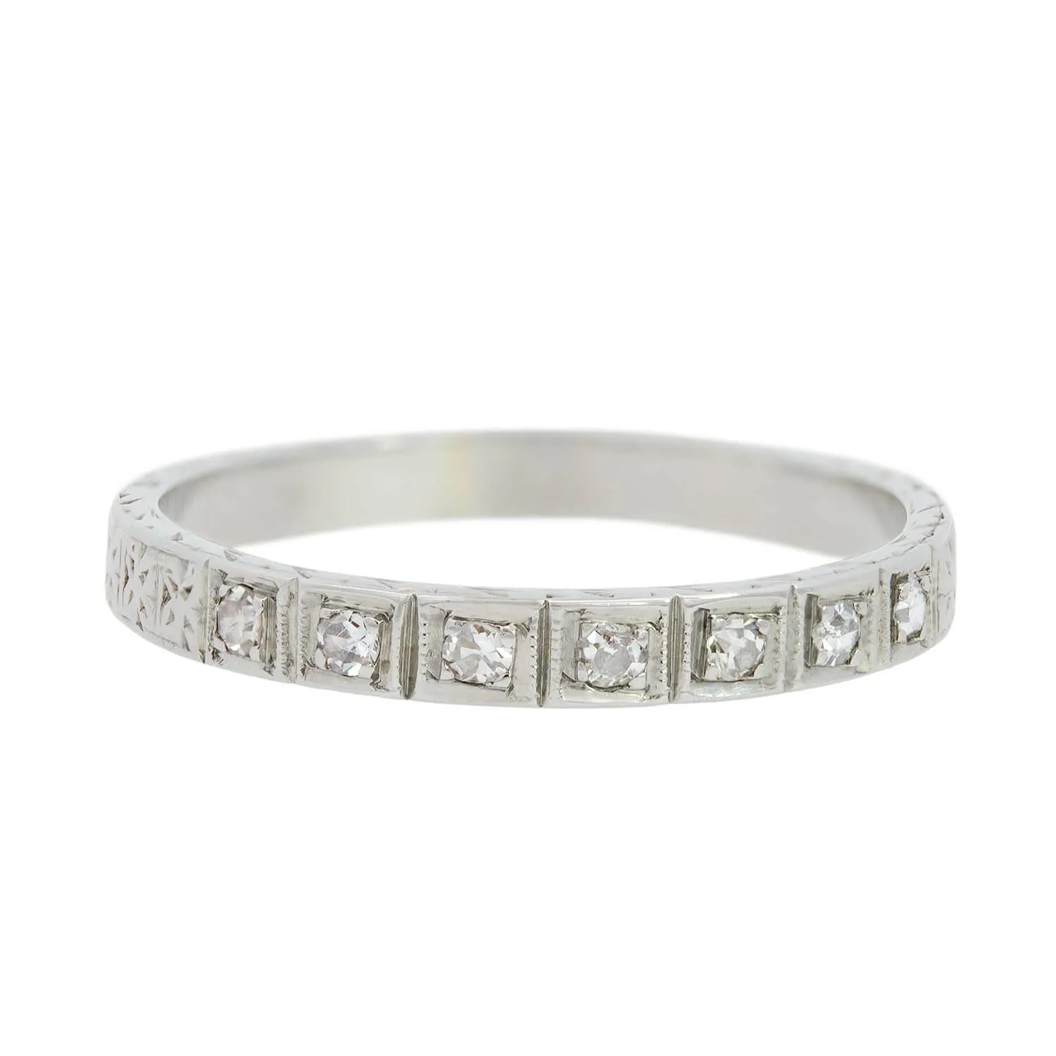 Art Deco 18k Engraved Diamond Eternity Band