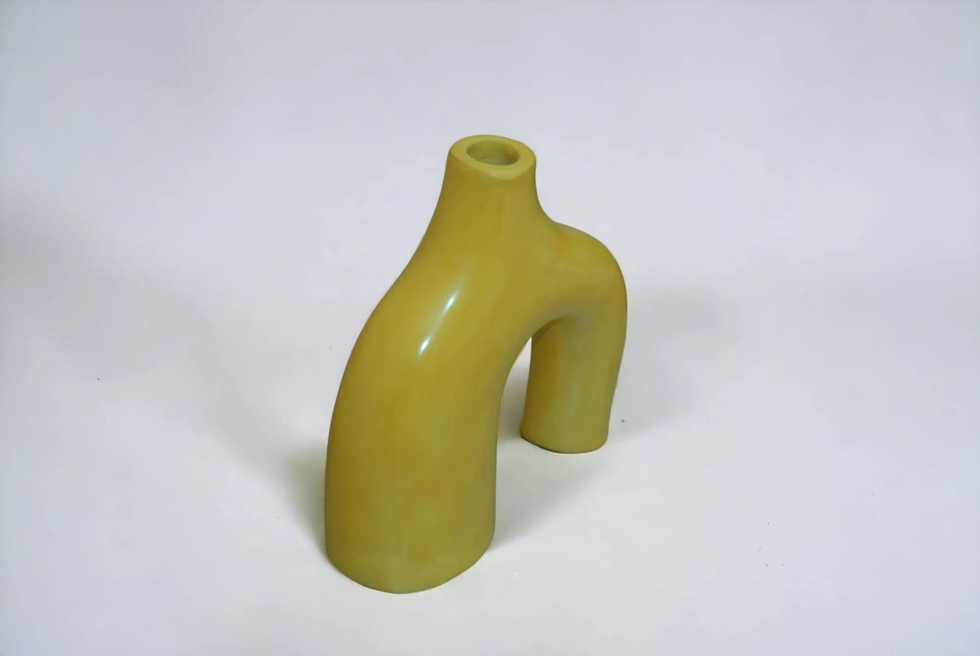 Artisan-Made Yellow Terracotta Ceramic Bridge Vase - Authentic Moroccan Craftsmanship