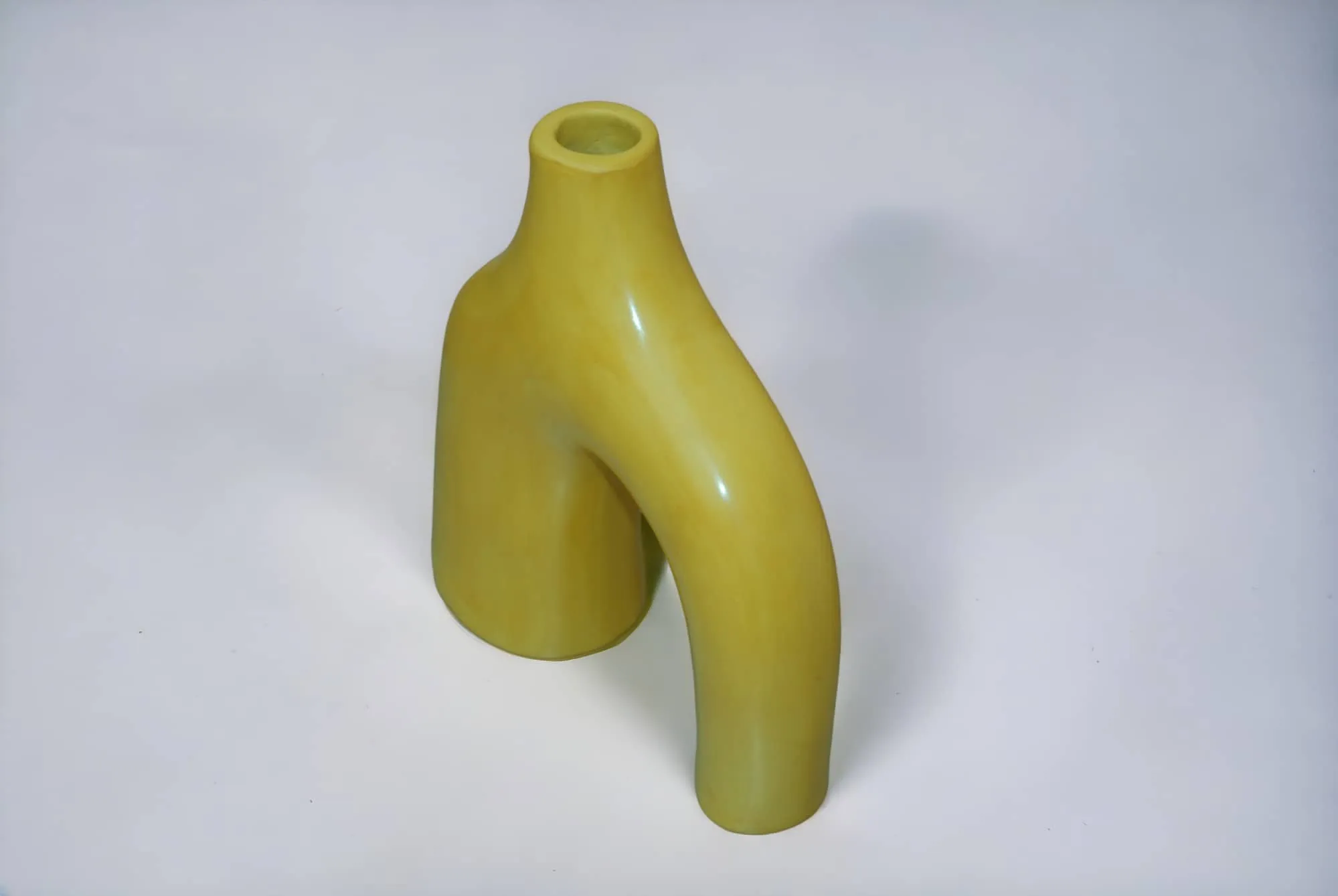 Artisan-Made Yellow Terracotta Ceramic Bridge Vase - Authentic Moroccan Craftsmanship