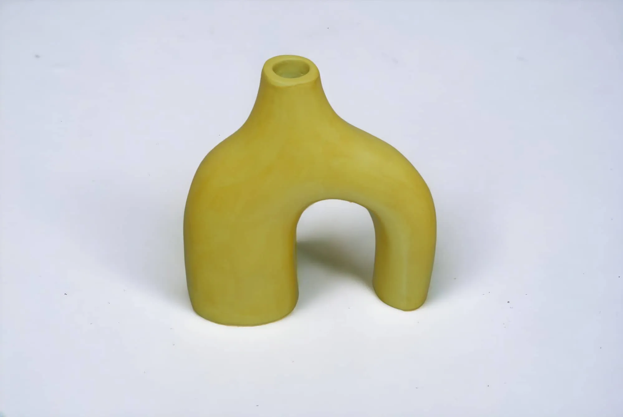 Artisan-Made Yellow Terracotta Ceramic Bridge Vase - Authentic Moroccan Craftsmanship