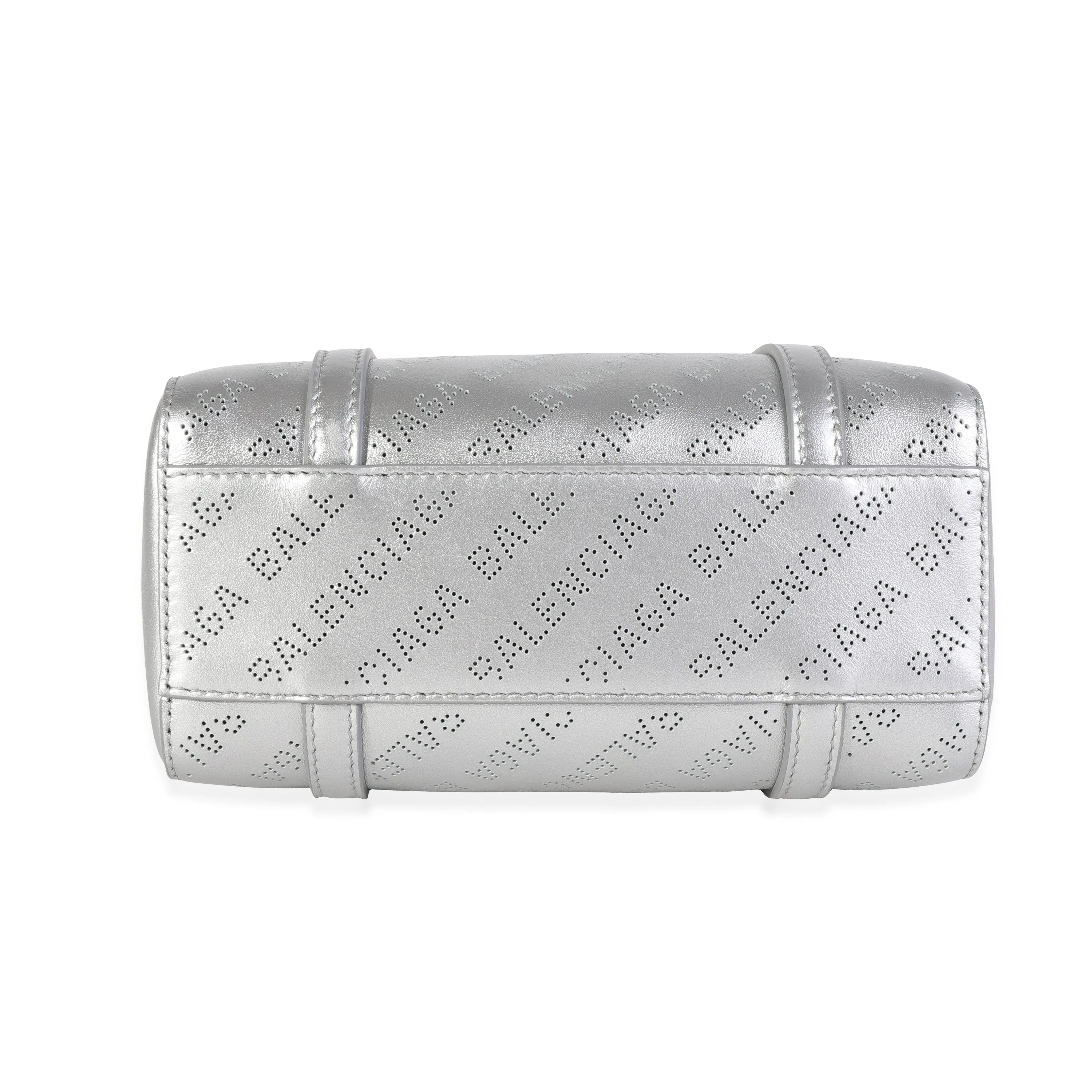BALENCIAGA New Silver Calfskin Logo Perforated XXS Everyday Tote