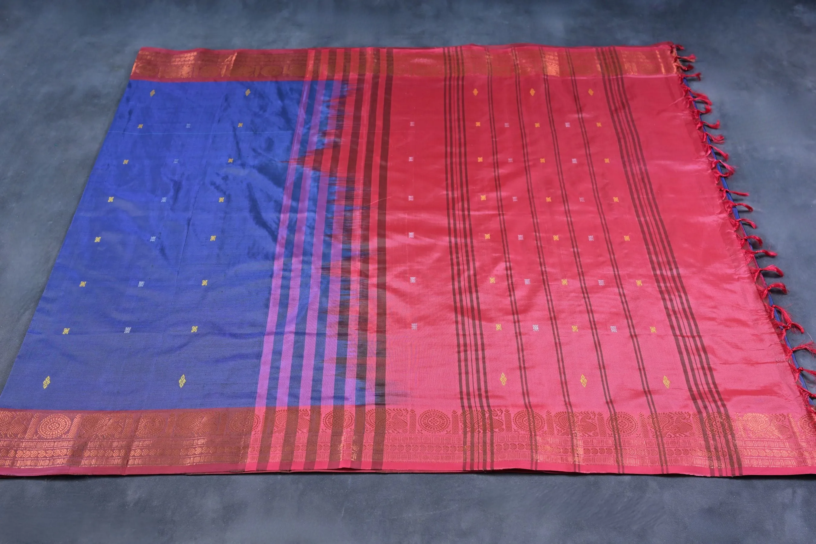 Banana Pith Saree with Rich Copper Zari Border - Indian Craftsmanship