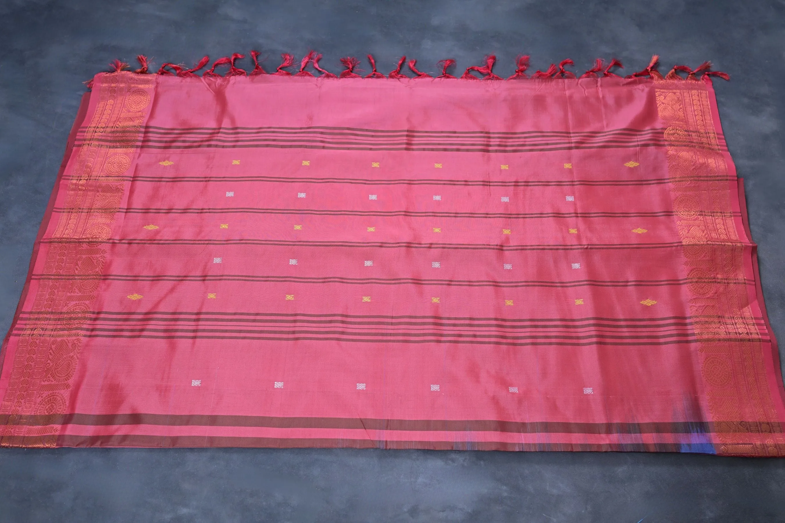 Banana Pith Saree with Rich Copper Zari Border - Indian Craftsmanship