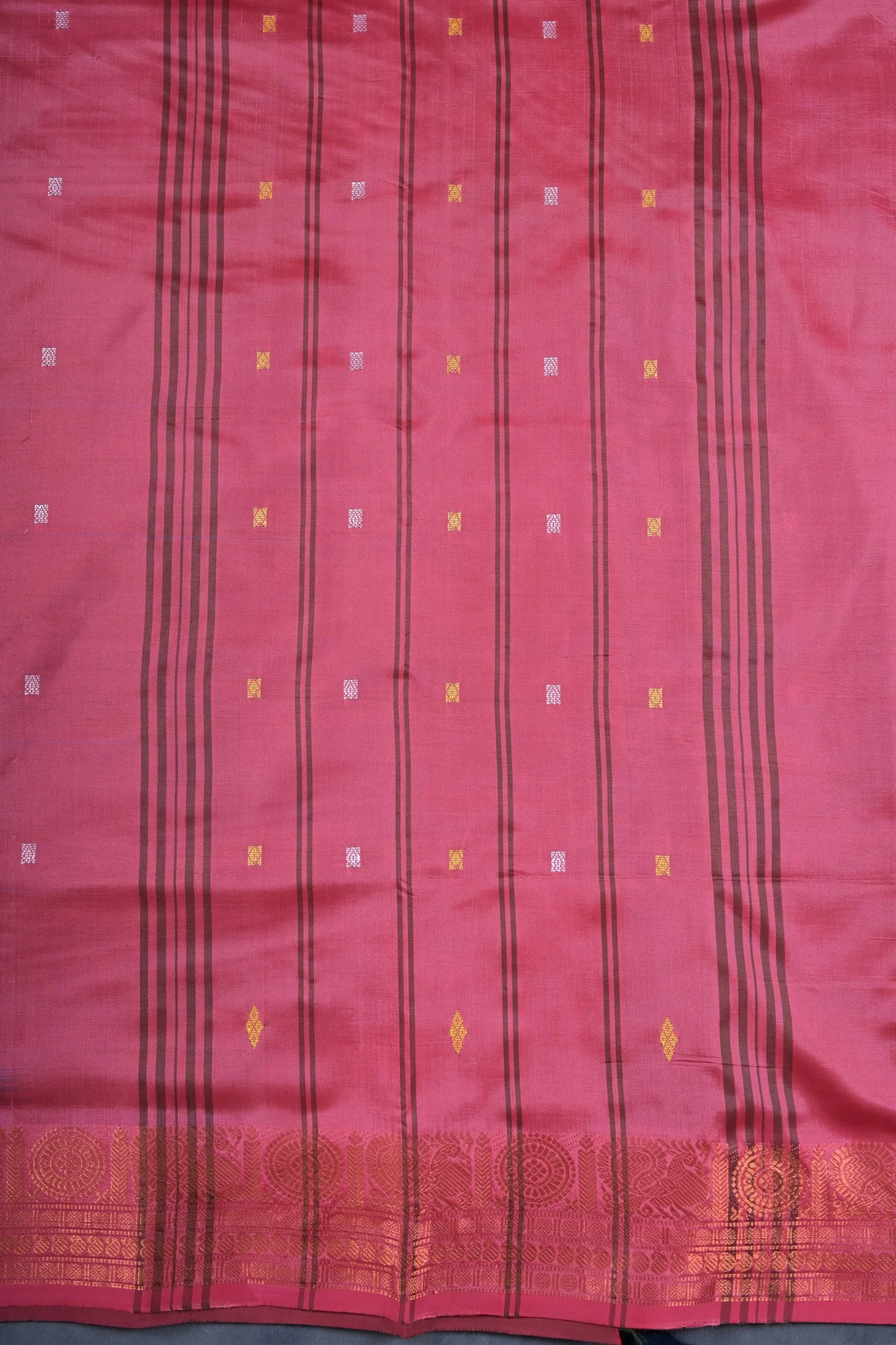 Banana Pith Saree with Rich Copper Zari Border - Indian Craftsmanship