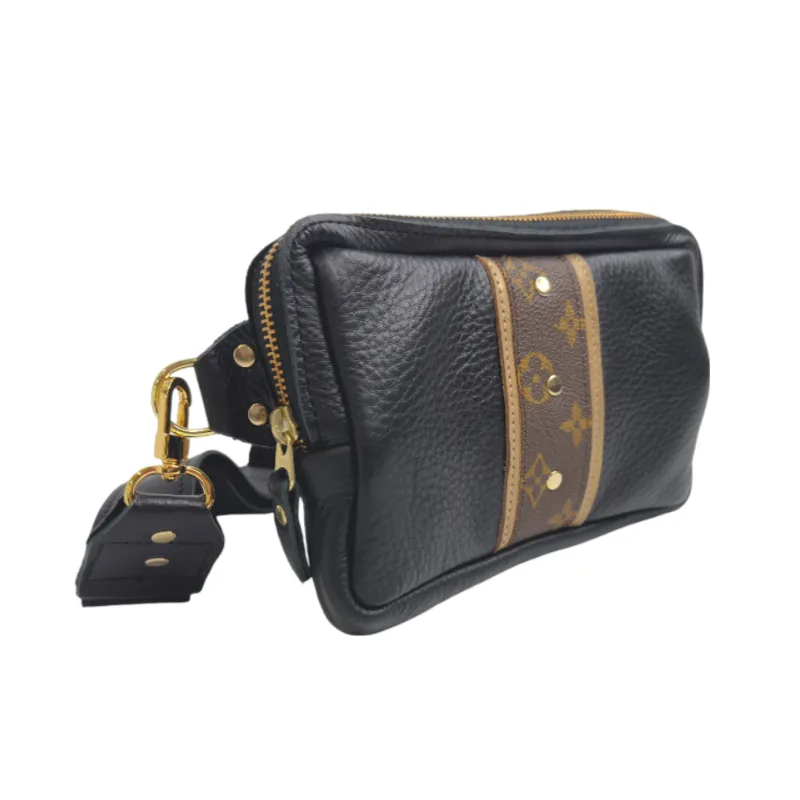 Bella Belt Bag In Black Leather | Upcycled LV