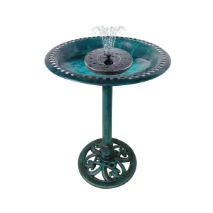 Birdbath Antique Green 28" Height Pedestal Bird Bath Antique Outdoor Garden Decor Vintage Yard Art Green resin Fleur de lis Accents With Solar Pump Bird Feeder With Multiple Nozzles