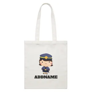 Birthday Police Officer Short Hair Girl  In Suit Addname White Canvas Bag