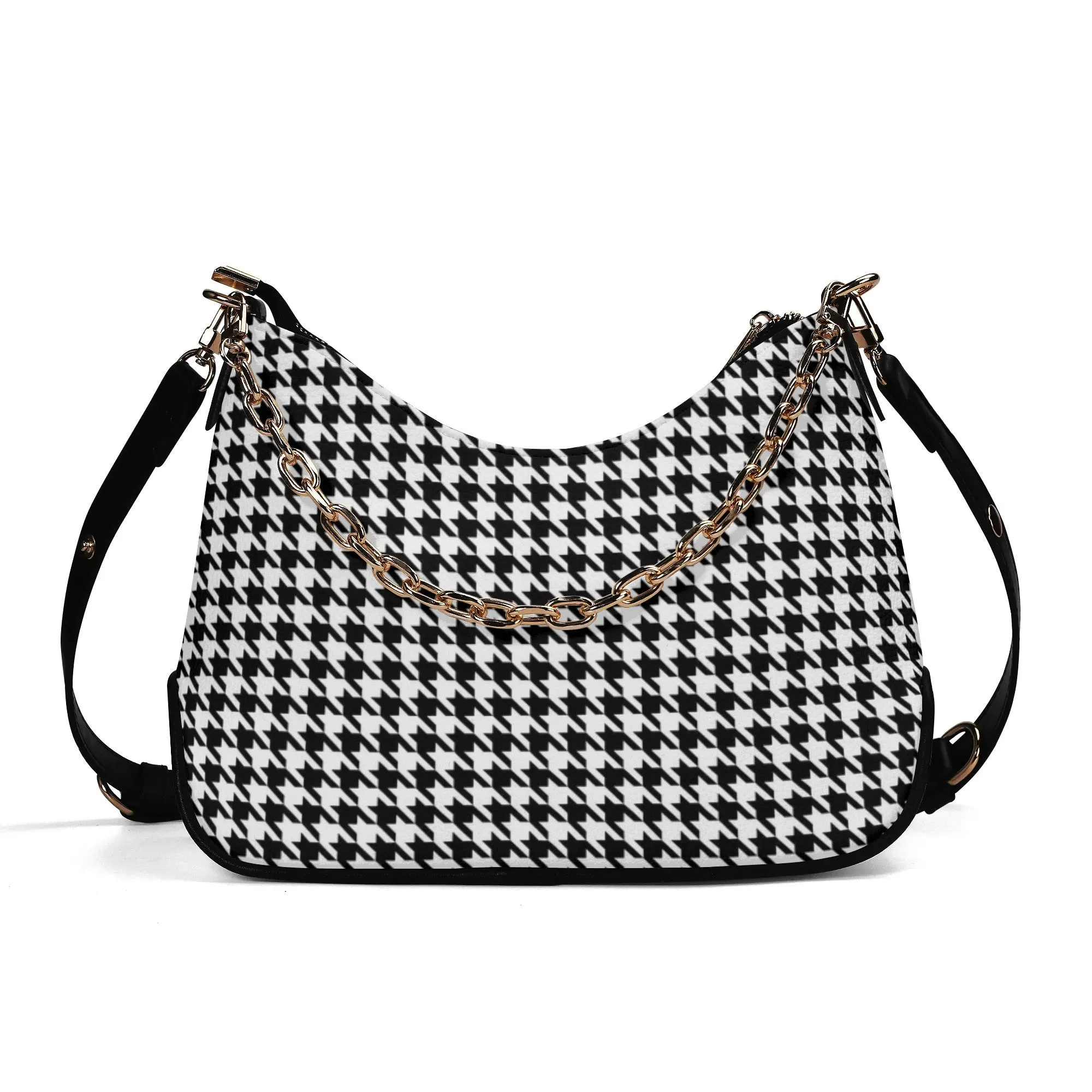 Black Houndstooth Handbag, 60s inspired Houndstooth Purse, Black and White PU Leather Handbag, 60s purse style, Retro Handbag, Retro Purse