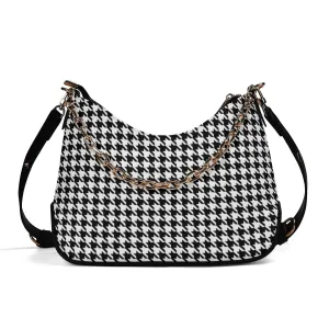 Black Houndstooth Handbag, 60s inspired Houndstooth Purse, Black and White PU Leather Handbag, 60s purse style, Retro Handbag, Retro Purse