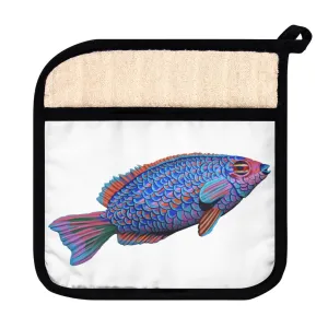 Blue Fish Pot Holder with Pocket