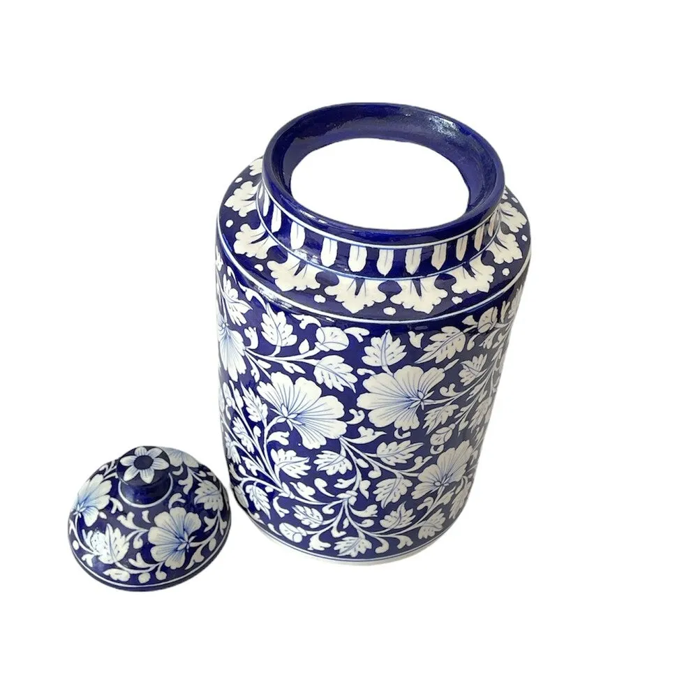 Blue Pottery Decorative Floral Jar