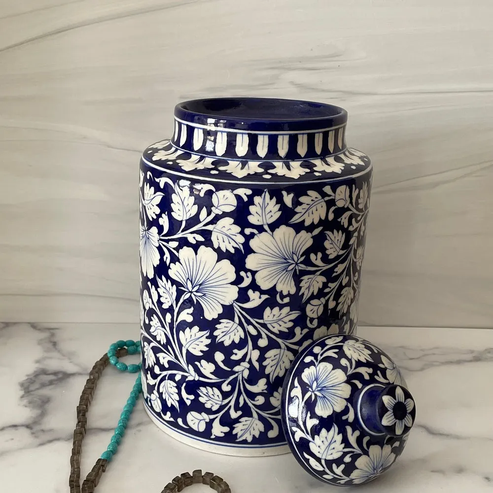 Blue Pottery Decorative Floral Jar