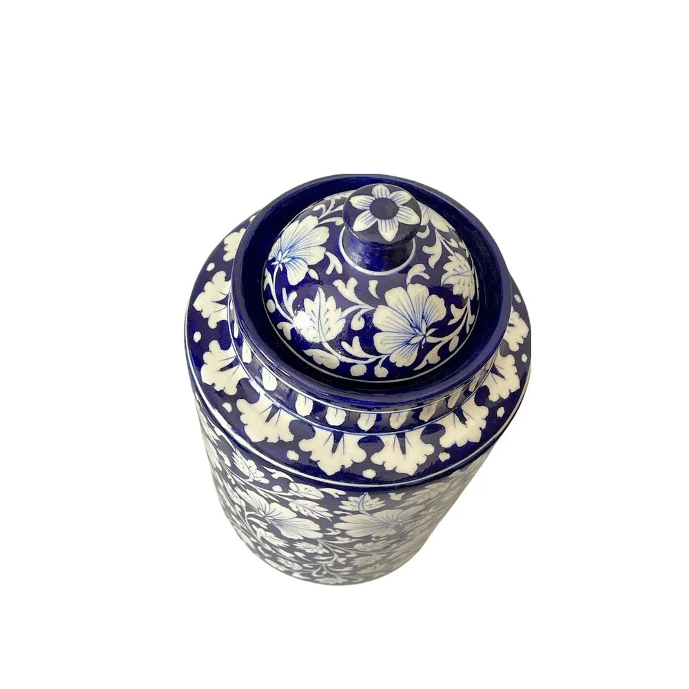 Blue Pottery Decorative Floral Jar