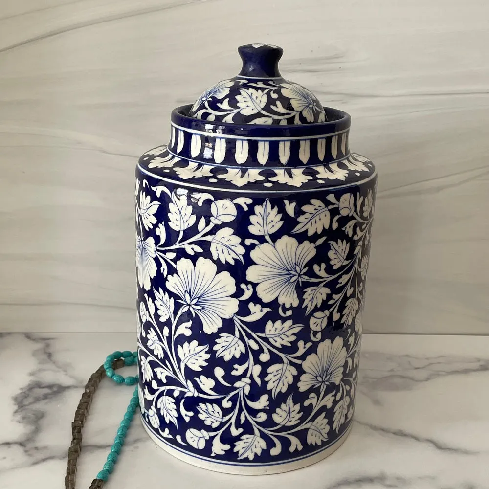 Blue Pottery Decorative Floral Jar