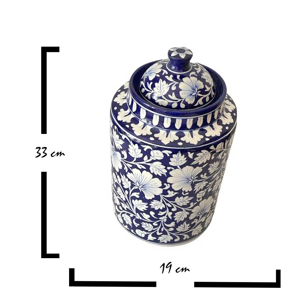 Blue Pottery Decorative Floral Jar